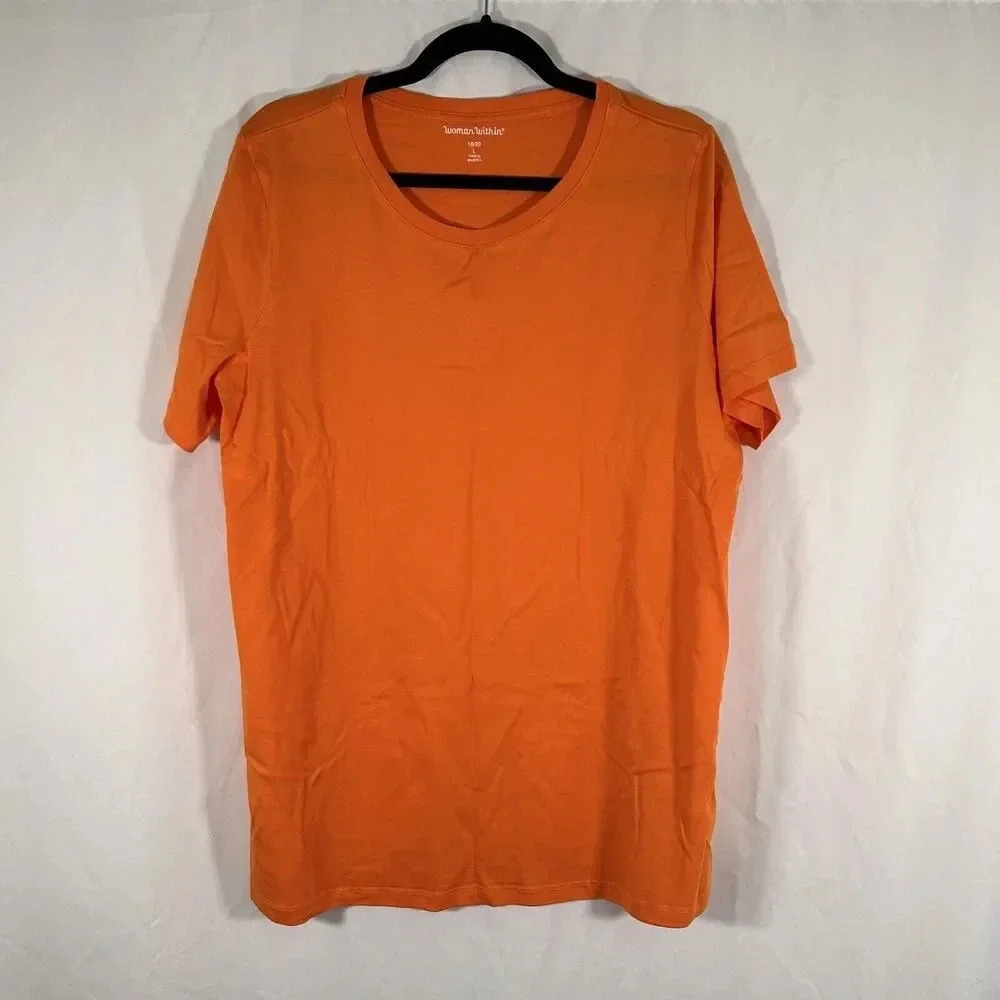 Women Within Blouse Women's 18 20 L Orange 3/4 Sleeve Crew Neck Cotton Blend
